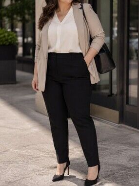 Penningtons Black Tailored Tapered Dress Pants Plus Size Career Ankle Trousers